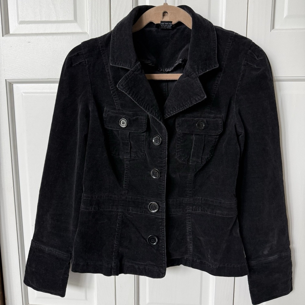 JKLA Y2K Black Corduroy Fitted Jacket Women's S Stretch IT939